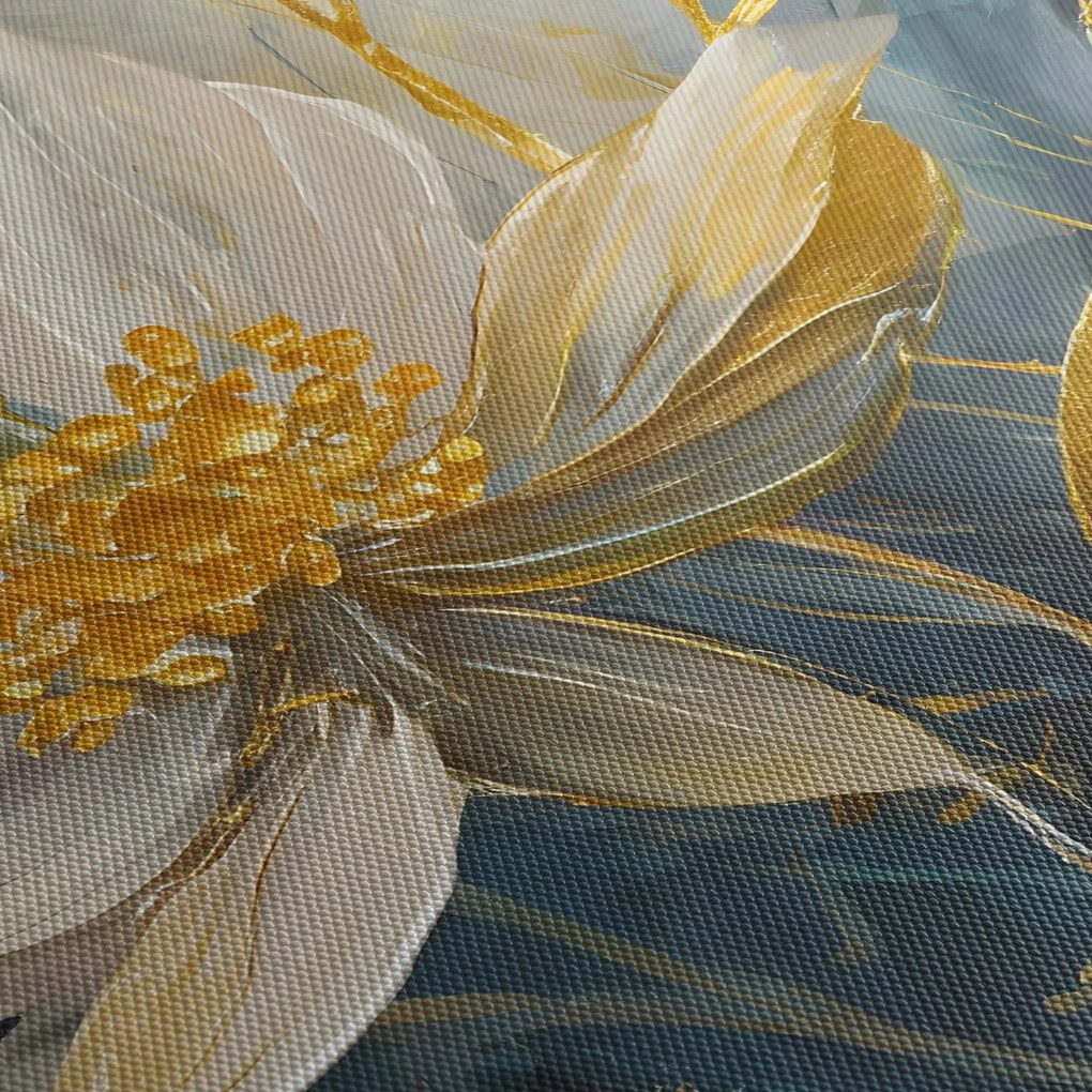 Obraz - Malowanie złotych kwiatów (z zegarem) (90x30 cm)