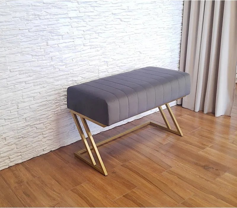 Ławka ZETA tkanina Welur loft ławka metal : Kolor Stelaża - Złoty, Kolor tkaniny - VELVET - MG17, Typ tkaniny - Velvet