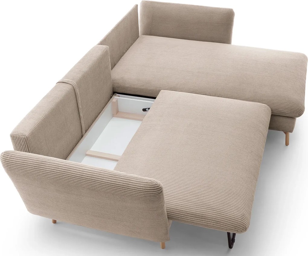 Sztruksowa kanapa narożna rozkładana cappuccino L7-F96