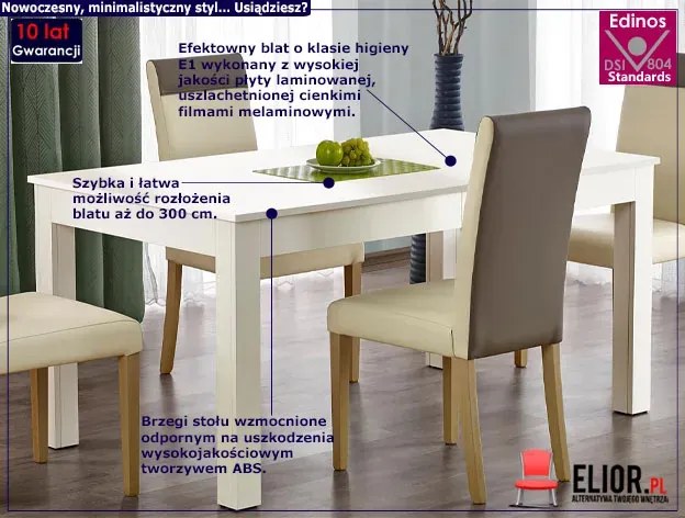 Biały minimalistyczny rozkładany stół - Ignis
