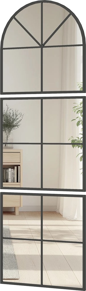 HOMCOM Trzyczęściowe lustra ścienne, łukowate z metalową ramą, dekoracyjne 60 x 2 x 180 cm Czarne