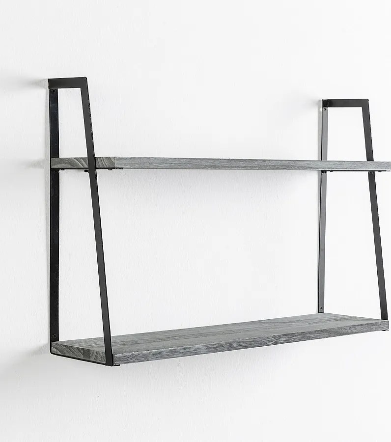 Zestaw dwóch półek ściennych Eloi 2 poziomy szary, drewno paulowniowe