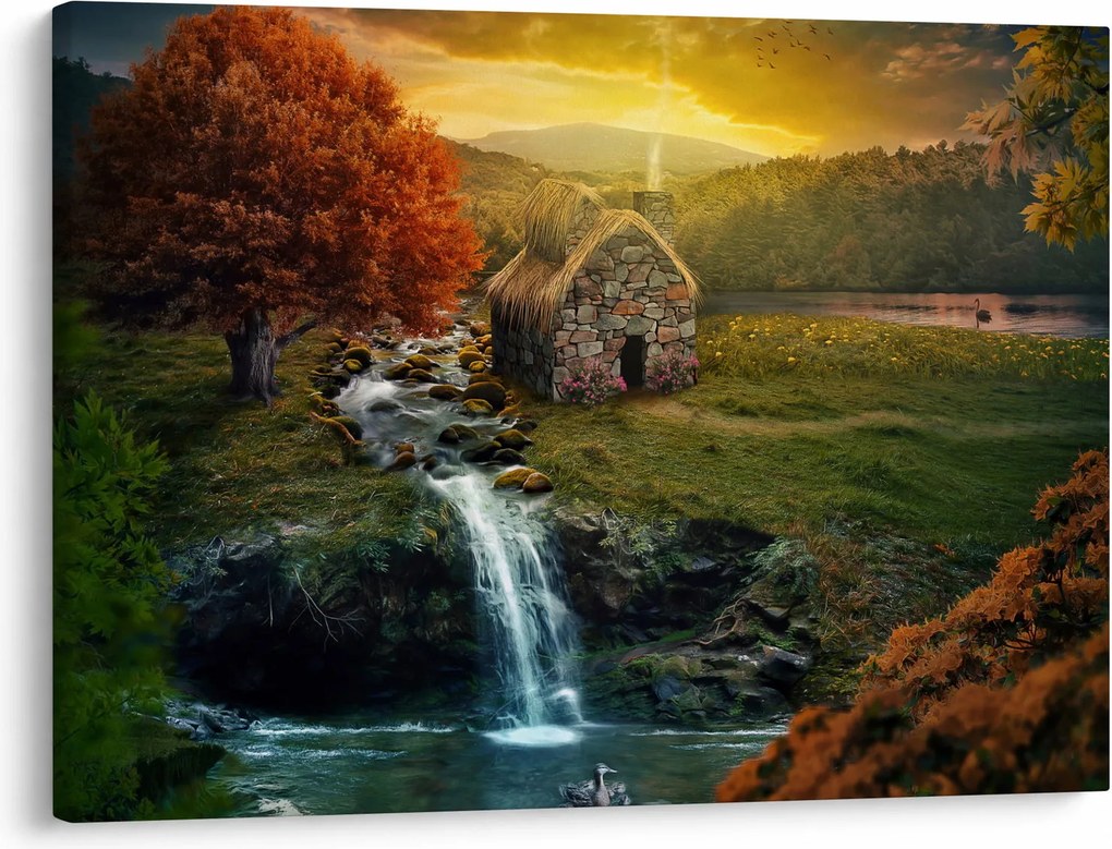 Obraz domku w bajkowym krajobrazie (70x50 cm)