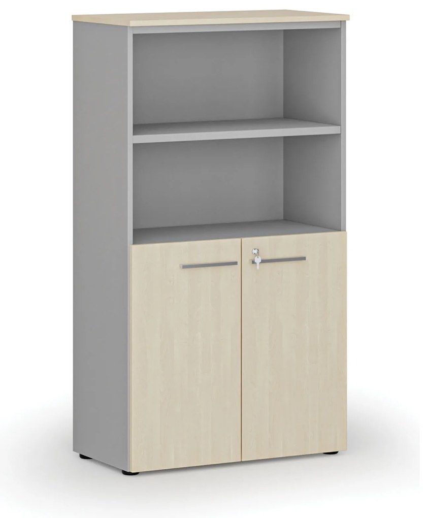 Szafa biurowa kombinowana PRIMO GRAY, drzwi na 2 poziomach, 800 x 420 x 1434 mm, szary/brzoza