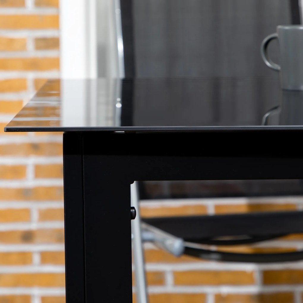 Outsunny Stół ogrodowy dla 6 osób, odporny na warunki atmosferyczne, szkło hartowane, Stół tarasowy, 150 cm x 90 cm x 74 cm, Czarny