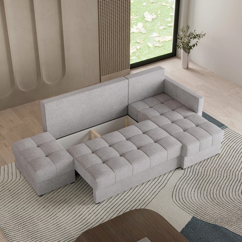 Masseno Narożnik LUMARI z funkcją spania i pojemnikiem na pościel Narozniki L, Rozkładana sofa - Jasnoszary, NEVE 83