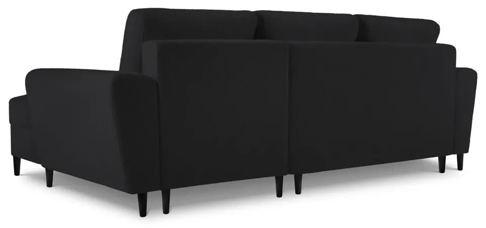 Czarny rozkładany/ze schowkiem narożnik z materiału bouclé (prawostronny/z szezlongiem) Kyoto – Cosmopolitan Design