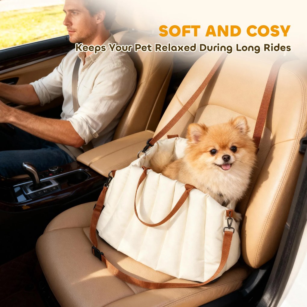 PawHut fotelik dla psów do 5 kg, 2 pasy, tkanina Oxford, poduszka, smycz, kremowo-biały