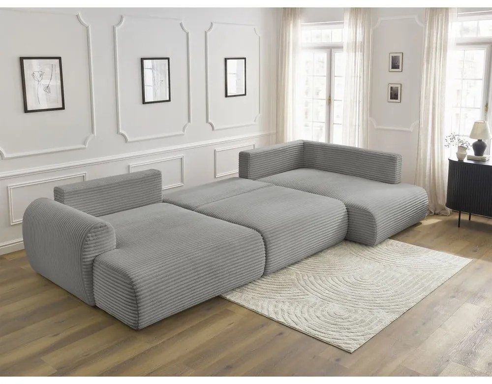 Ciemnoszary sztruksowy rozkładany/ze schowkiem narożnik (prawostronny/w kształcie litery U) Lucien – Bobochic Paris