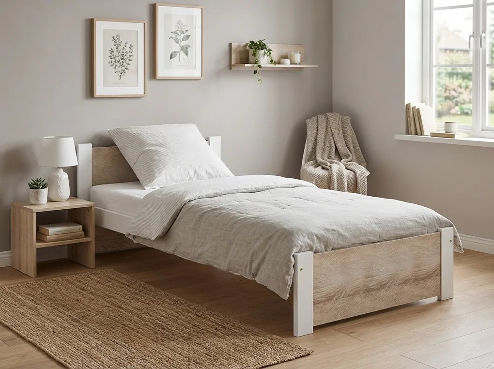 Łóżko IKAROS 80 x 200 cm, białe/dąb sonoma Stelaż: Bez stelaża, Materac: Materac Coco Maxi 20 cm