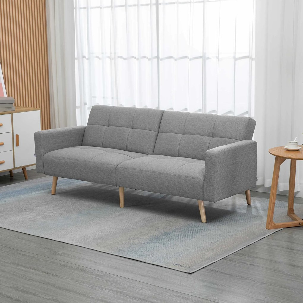 HOMCOM 2 w 1 sofa rozkładana 205 x 88 cm z funkcją łóżka, kanapa z poduszką, wygląd lnu, szary | Aosom PL