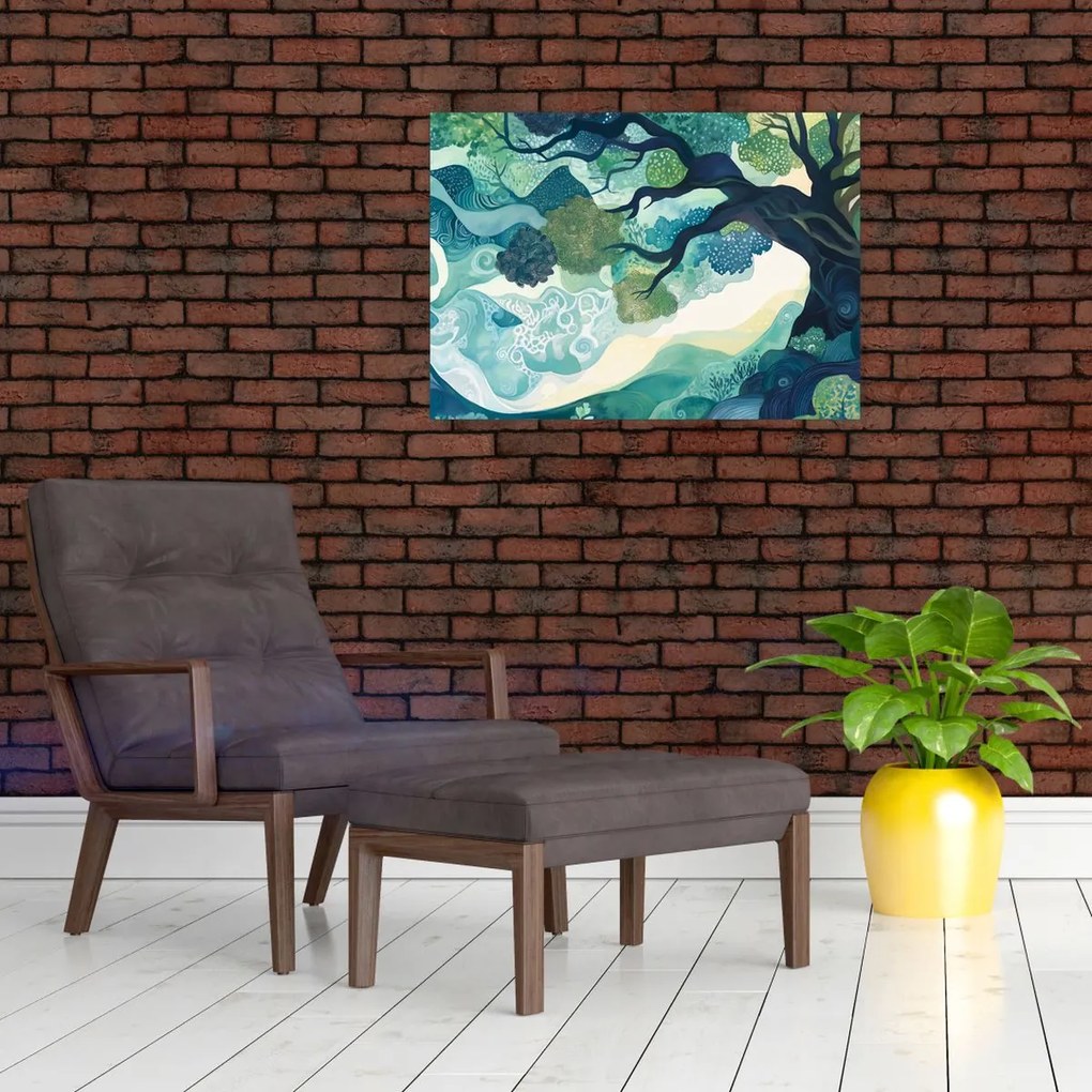 Obraz na szkle – Zielona korona drzewa życia (70x50 cm)