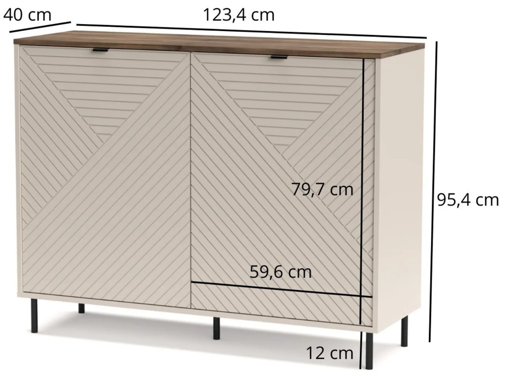 Komoda Dwudrzwiowa BLUSH 123,4 cm Kaszmir/ Dąb castello Ryflowana Nowoczesna