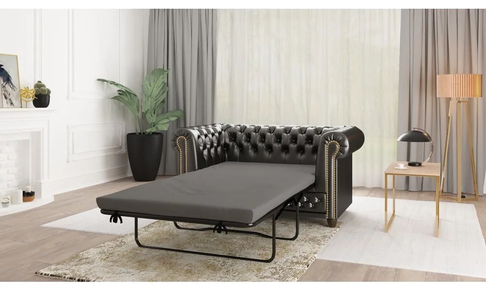 Czarna rozkładana sofa z imitacji skóry 148 cm York – Ropez