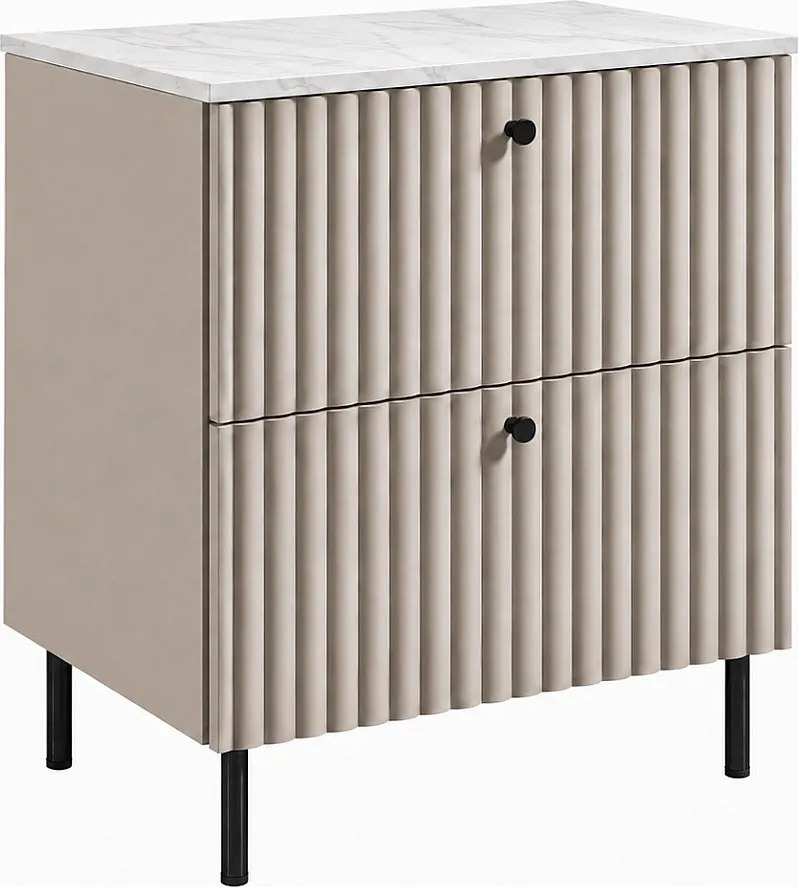 Szafka łazienkowa stojąca z blatem 60, kaszmir + blat z efektem marmuru Bianco, uchwyty w trzech kolorach, nogi czarne, 60 x 44,4 x 73,6 cm