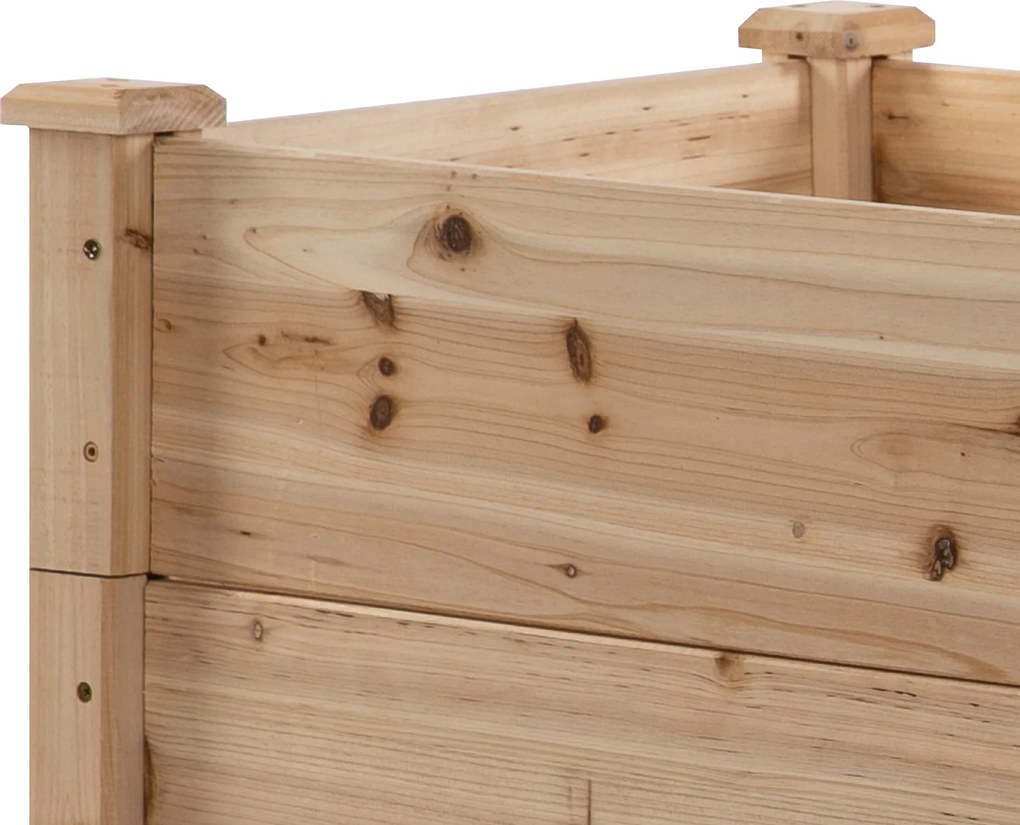 Outsunny Podwyższona Grządka Drewniana 3Poziomowa Rabata Ogrodowa 124x124x56cm Naturalne Drewno | Aosom PL