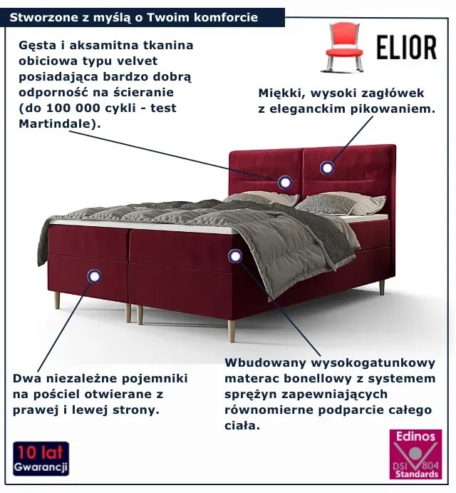 Czerwone nowoczesne lóżko z pojemnikiem 6 rozmiarów D2-F43