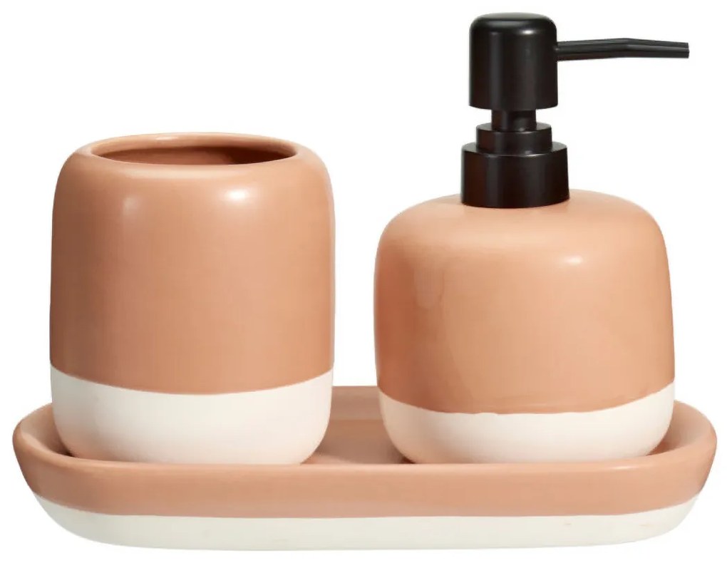 Dozownik do mydła i kubek na szczoteczki na ceramicznej podstawce THE PASTELS