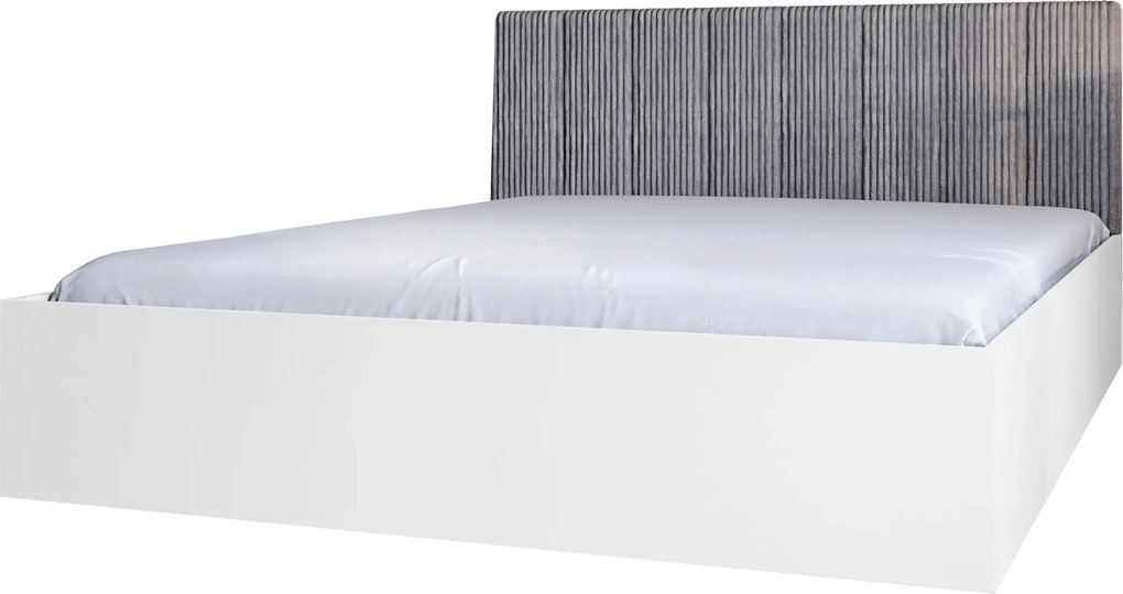 Białe łóżko ze sztruksowym szarym zagłówkiem 90x200 G8-P76