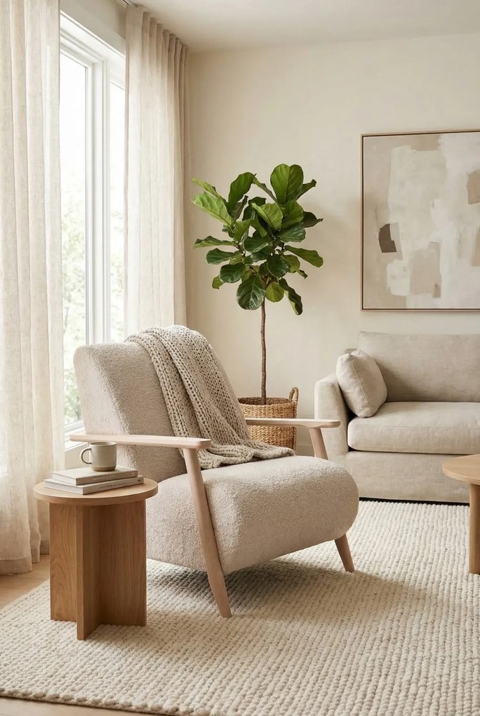 Kremowy fotel wypoczynkowy drewniany C6-S83