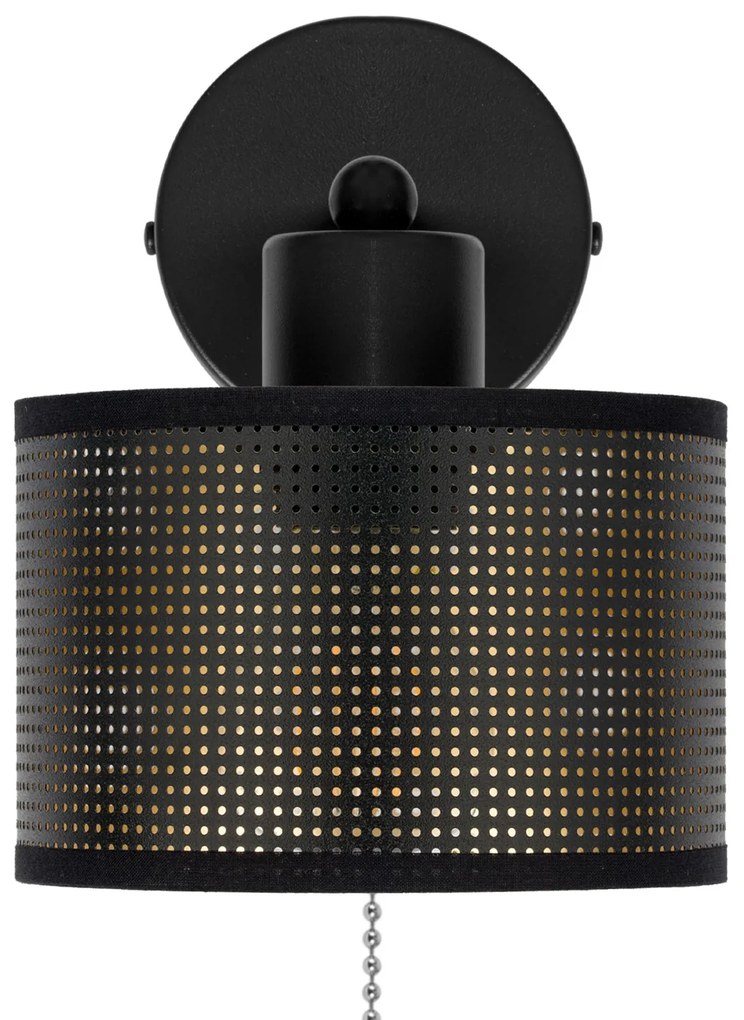 Czarny kinkiet z włącznikiem jednopunktowy z czarnym abażurem SHWD-BE-