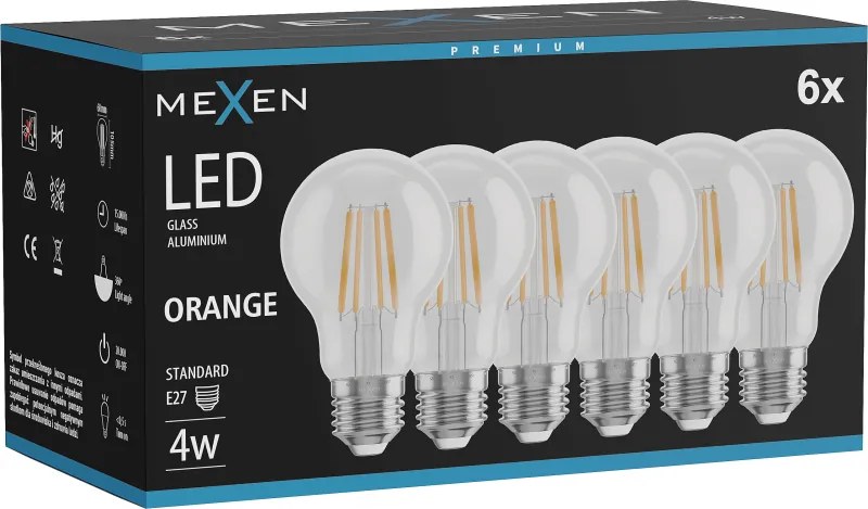 Mexen Vintis 6x żarówka filament LED E27, A60, 4W, 55 lm, orange - L150-E27-04XX-48x06