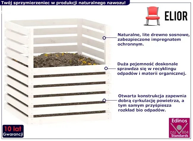 Biały kompostownik ogrodowy z drewna sosnowego - Brokim