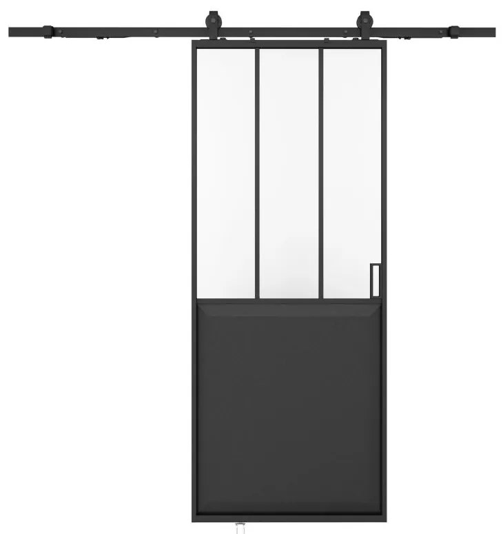 Drzwi przesuwne industrialne na szynie - Czarny i szkło hartowane - wys. 205 cm x szer. 83 cm - ARTISTO II