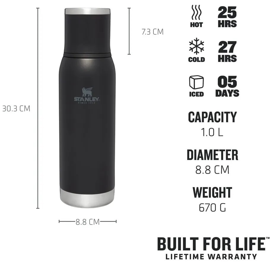 Czarny termos ze stali nierdzewnej 1 l Adventure To-Go Black – Stanley