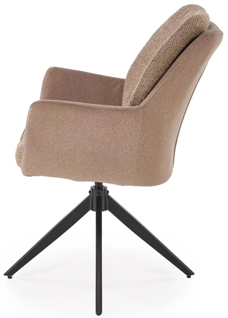 Krzesło do jadalni obrotowe z podłokietnikami brąz beż tkanina K591