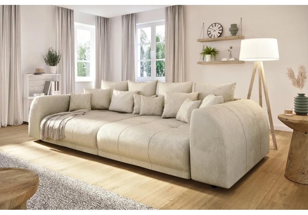 Kremowa sztruksowa sofa 310 cm Vanessa – Ropez