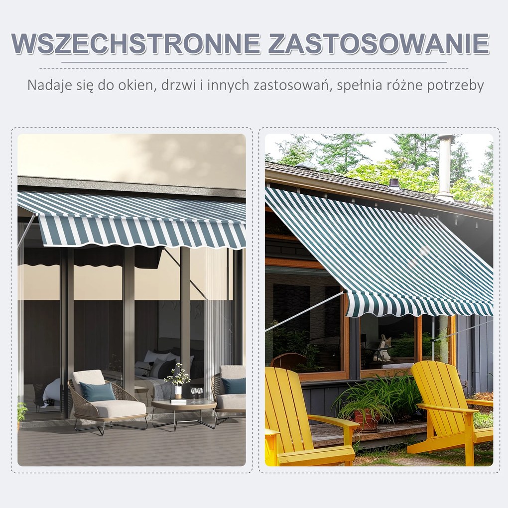 Outsunny markiz markiza zaciskowa składane ramię korbka ręczna balkon 3 x 1,5 m aluminiowy zielony