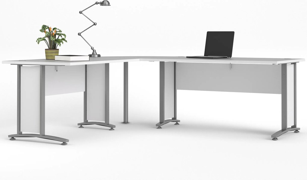 Biurko narożne Prima biały 230x200 szare nogi