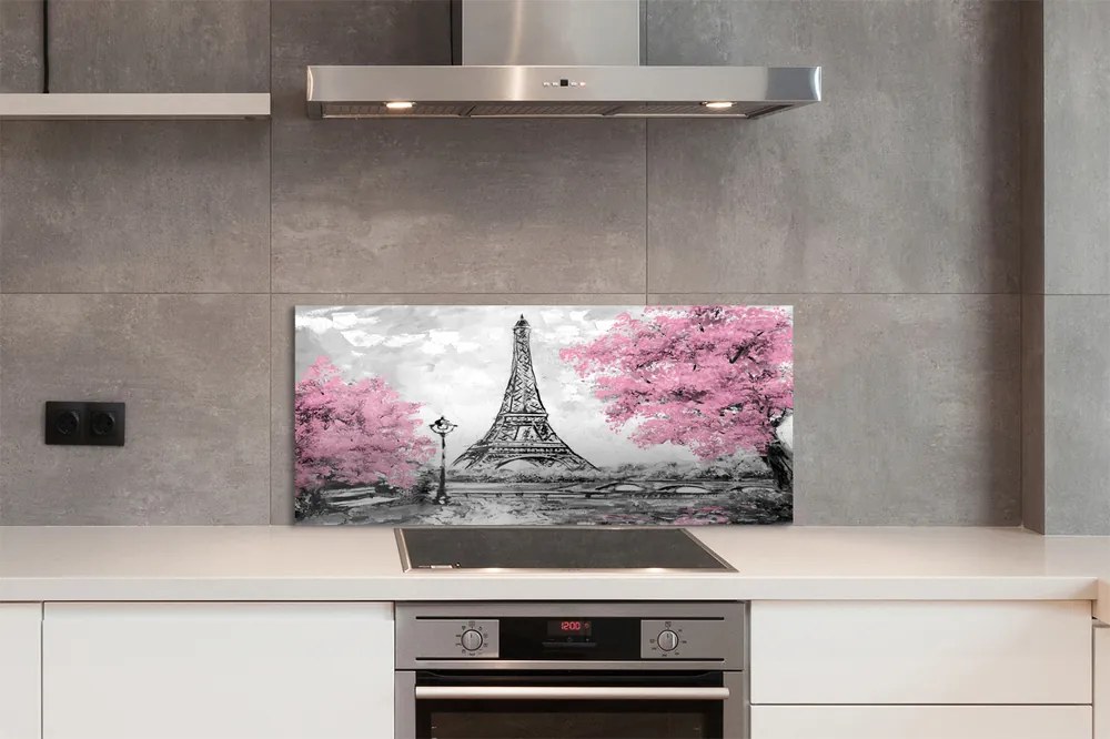 Szklany Panel Wiosna w Paryżu pod Drzewami