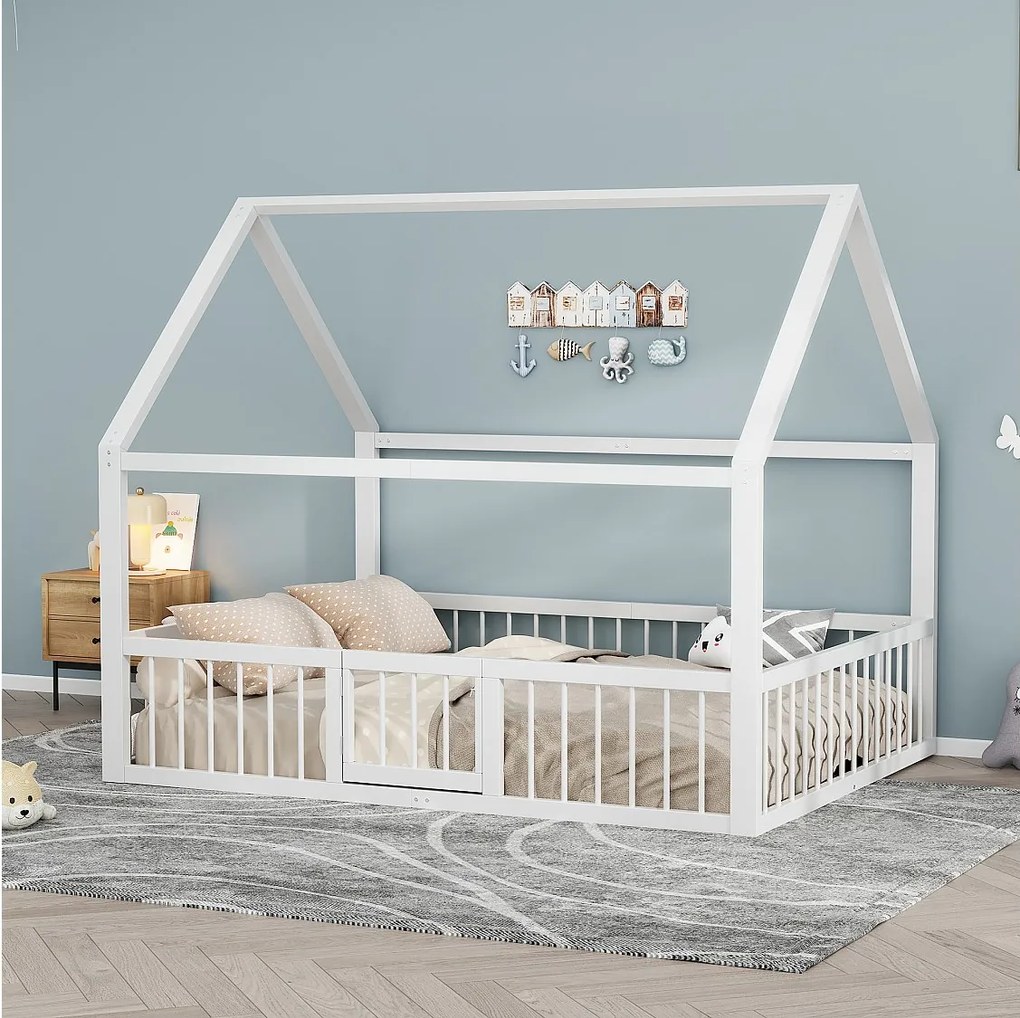 Łóżko dziecięce 140x200 cm - z barierkami i barierkami - biały metal - materac nie jest wliczony w cenę