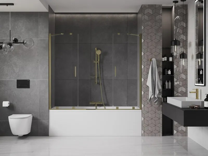 Mexen Velar Duo parawan nawannowy 2-skrzydłowy rozsuwany 180 x 150 cm, transparent, złoty - 896-180-000-02-50