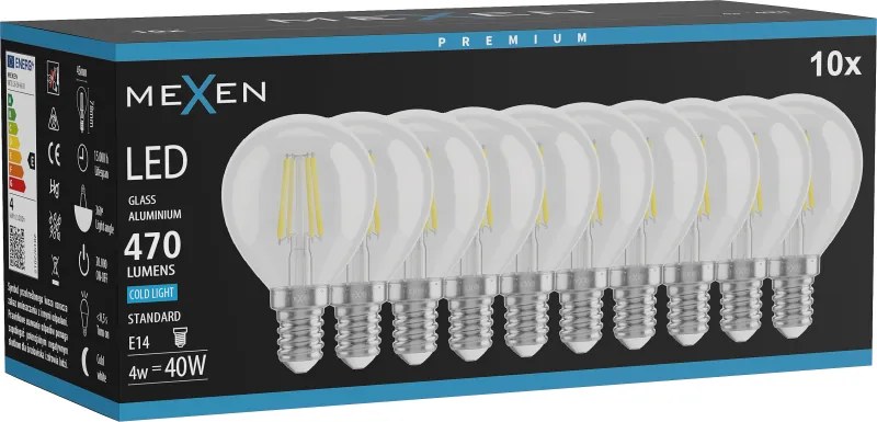 Mexen Vintis 10x żarówka filament LED E14, G45, 4W, Zimna - 6500K, 470 lm, clear - L156-E14-0465-00x10