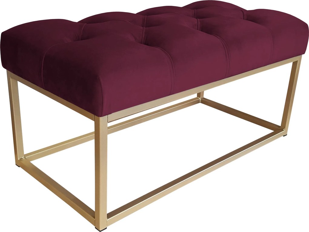 Ławka CHESTERFIELD tkanina Welur loft ławka metal : Kolor Stelaża - Złoty, Kolor tkaniny - VELVET - MG02, Typ tkaniny - Velvet