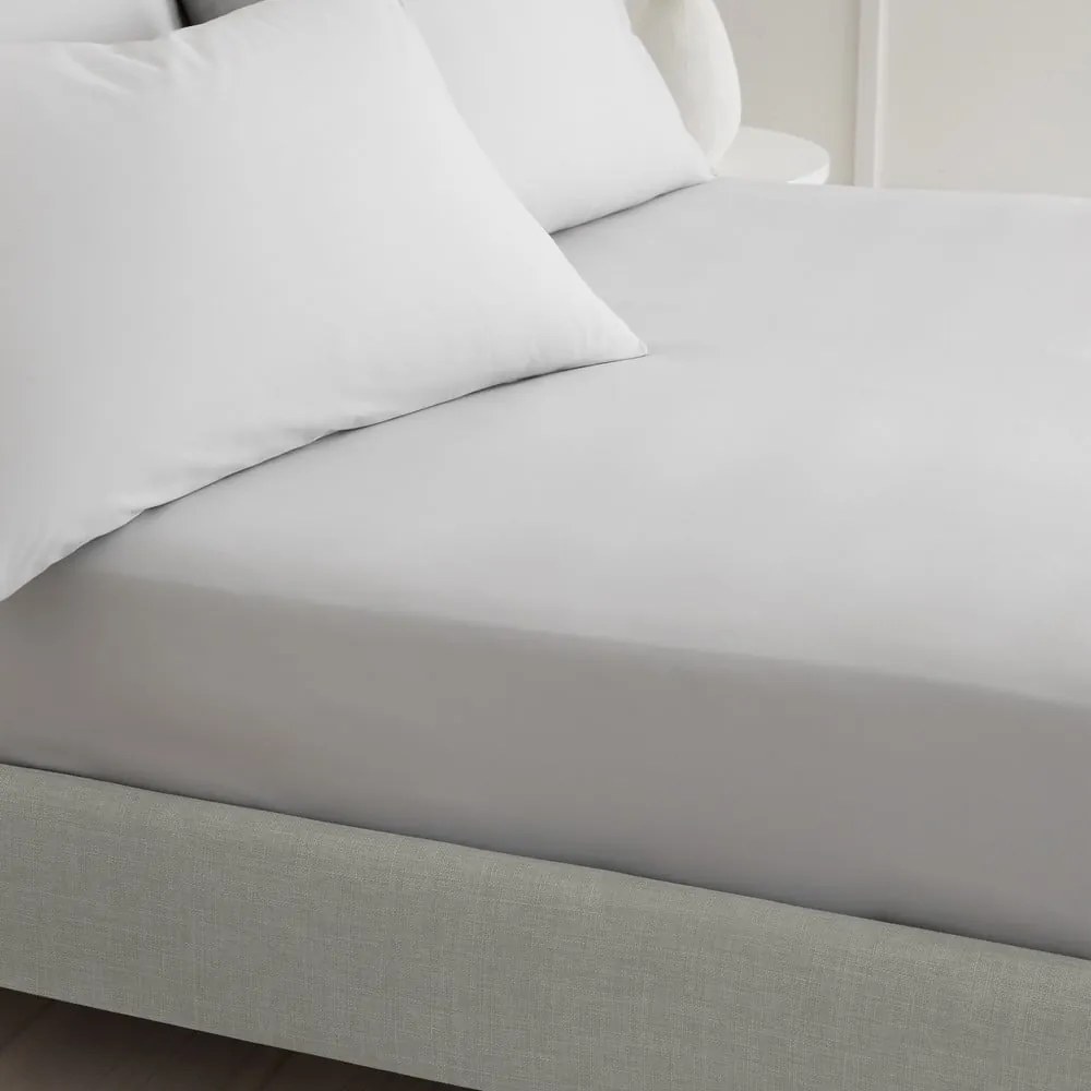 Szare prześcieradło z perkalu bawełnianego z gumką 185x200 cm Cotton Percale – Bianca