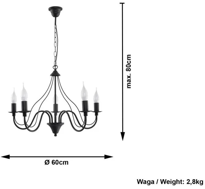 Czarny żyrandolo Sollux Floriano 5