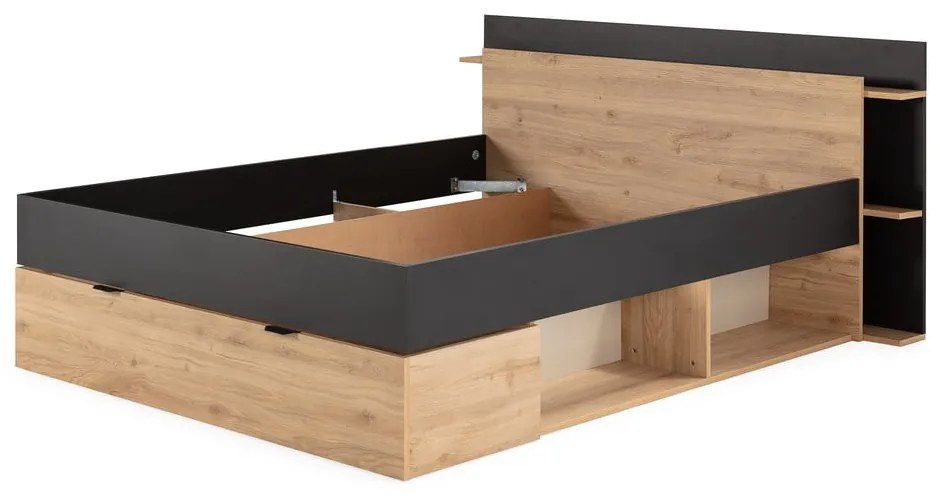 Czarno-naturalne łóżko dwuosobowe w dekorze dębu ze schowkiem bez stelaża 140x190 cm Albo – Marckeric