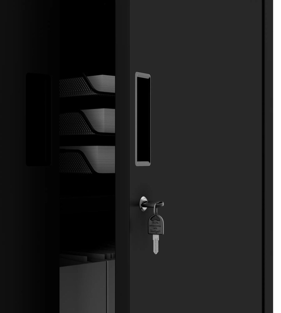 Biurowa szafa metalowa z sejfem na akta i dokumenty FILIP II, 900 x 1850 x 400 mm, czarna