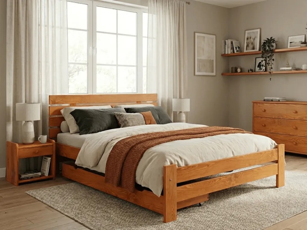 Łóżko PARIS podwyższone 140 x 200 cm, olcha Stelaż: Ze stelażem listwowym rolowanym elastycznym, Materac: Bez materaca