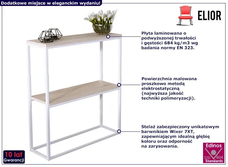 Wąska konsola z półkami biały + dąb sonoma - Carello 5X
