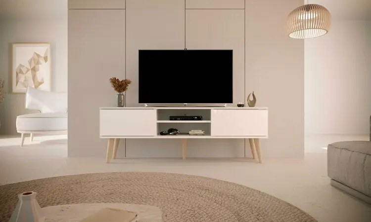 Biała szafka RTV na nóżkach - Dubby 5X 160 cm