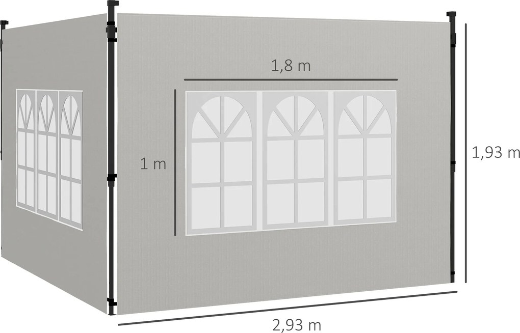 Outsunny Zestaw 2 Ścian Bocznych do Pawilonu 3x3 3x6 Wodoodporne Ściany z Oknami, Białe | Aosom PL