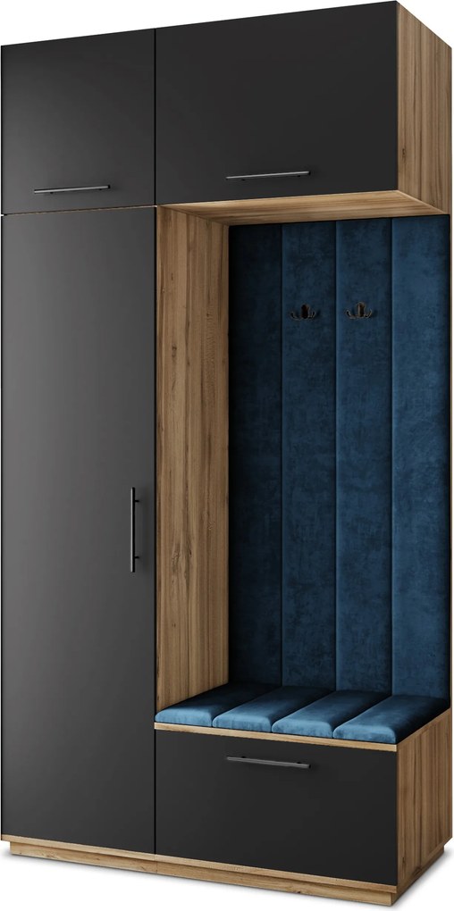Masseno Garderoba REMA 120/240/60 cm Nowoczesna Szafa do Przedpokoju Dąb wotan, MONOLITH 77 (Niebieski)