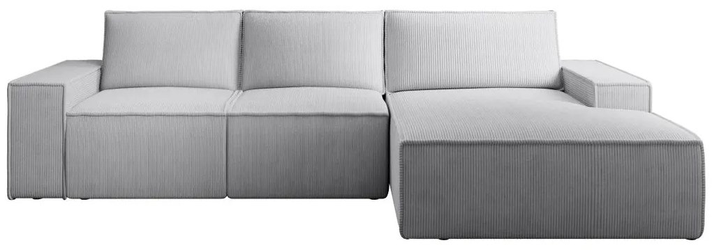 Kanapa narożna prawostronna rozkładana  duża jasnoszara sztruksowa  AMELIA