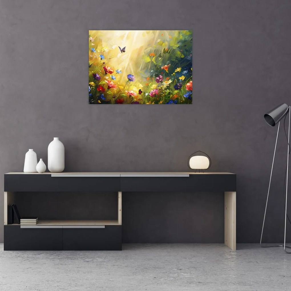 Obraz - Wiosenna łąka kwiatowa, malarstwo (70x50 cm)