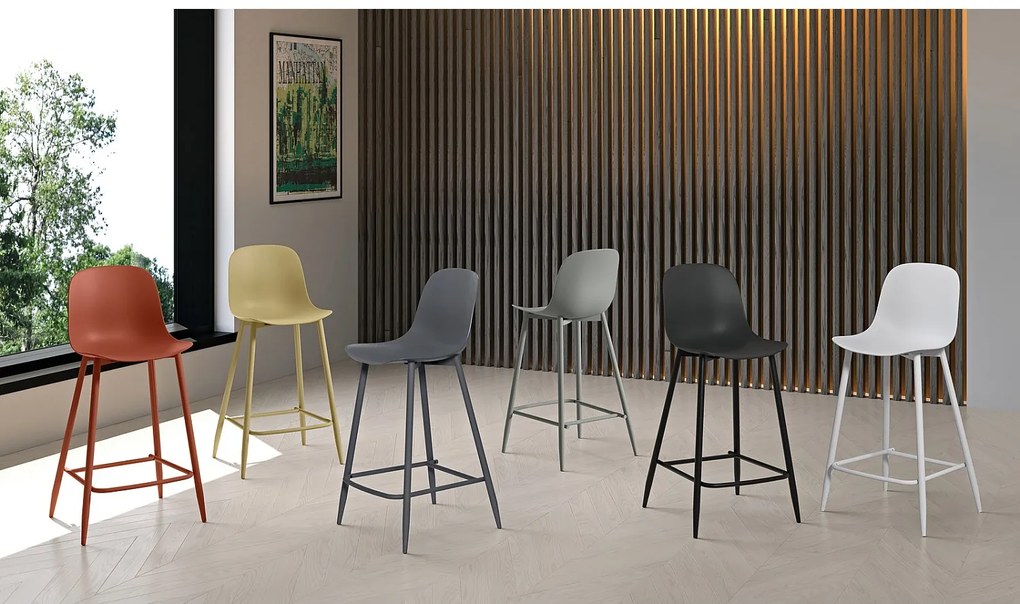 Frida - Czarny stołek polipropylenowy - zestaw 2 szt.